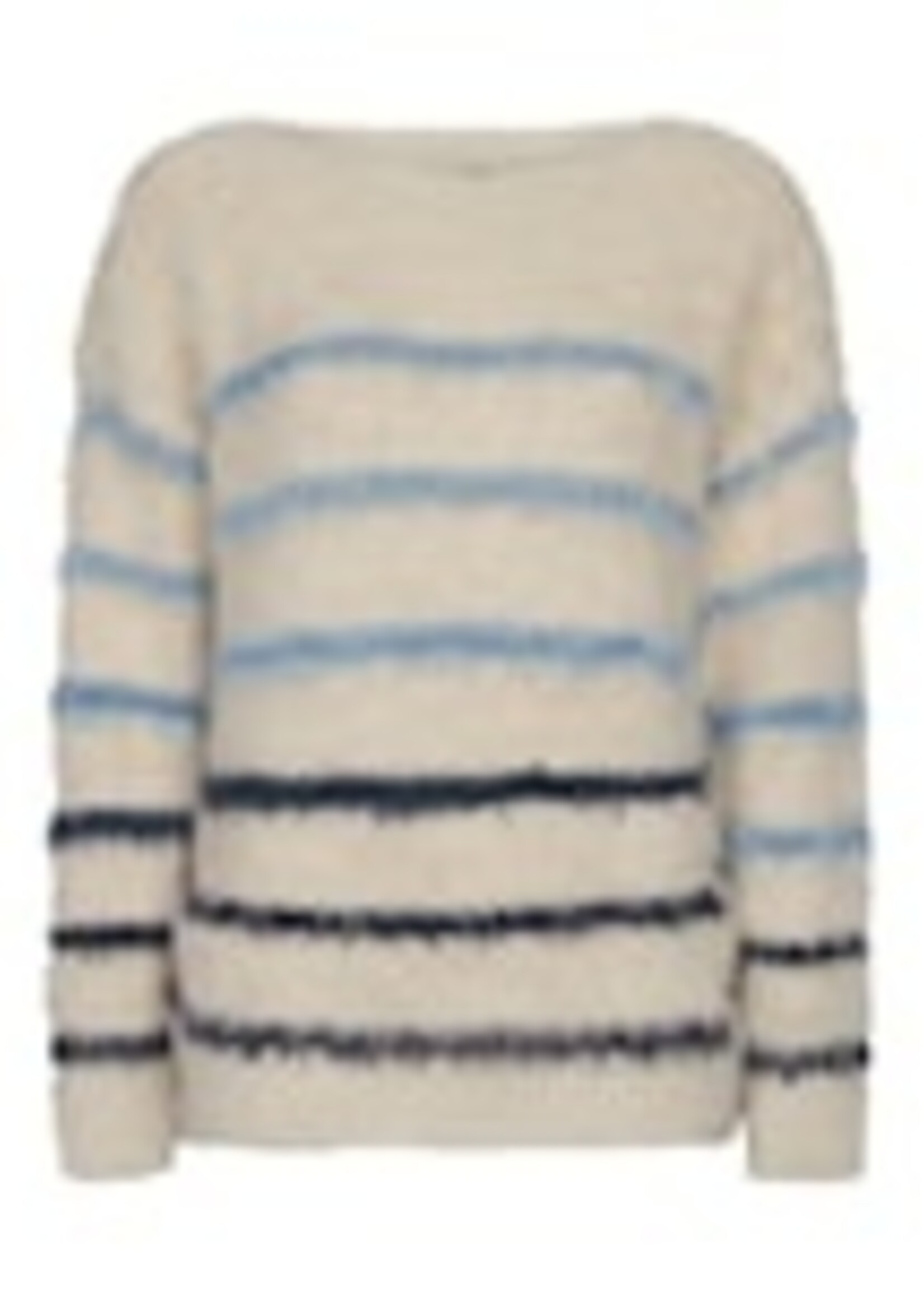 Red Button Fuzzy Sweater & Stripe - Creme Navy