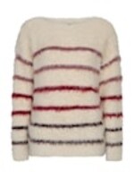 Red Button Fuzzy Sweater & Stripe - Creme Burgundy