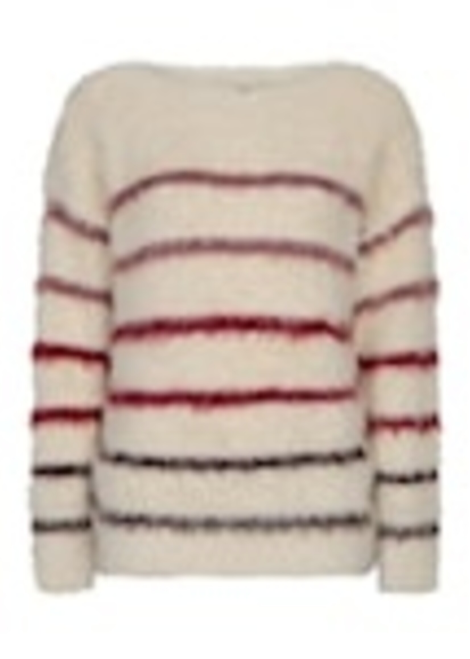 Red Button Fuzzy Sweater & Stripe - Creme Burgundy
