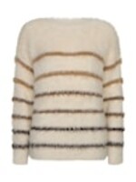 Red Button Fuzzy Sweater & Stripe - Creme Brown