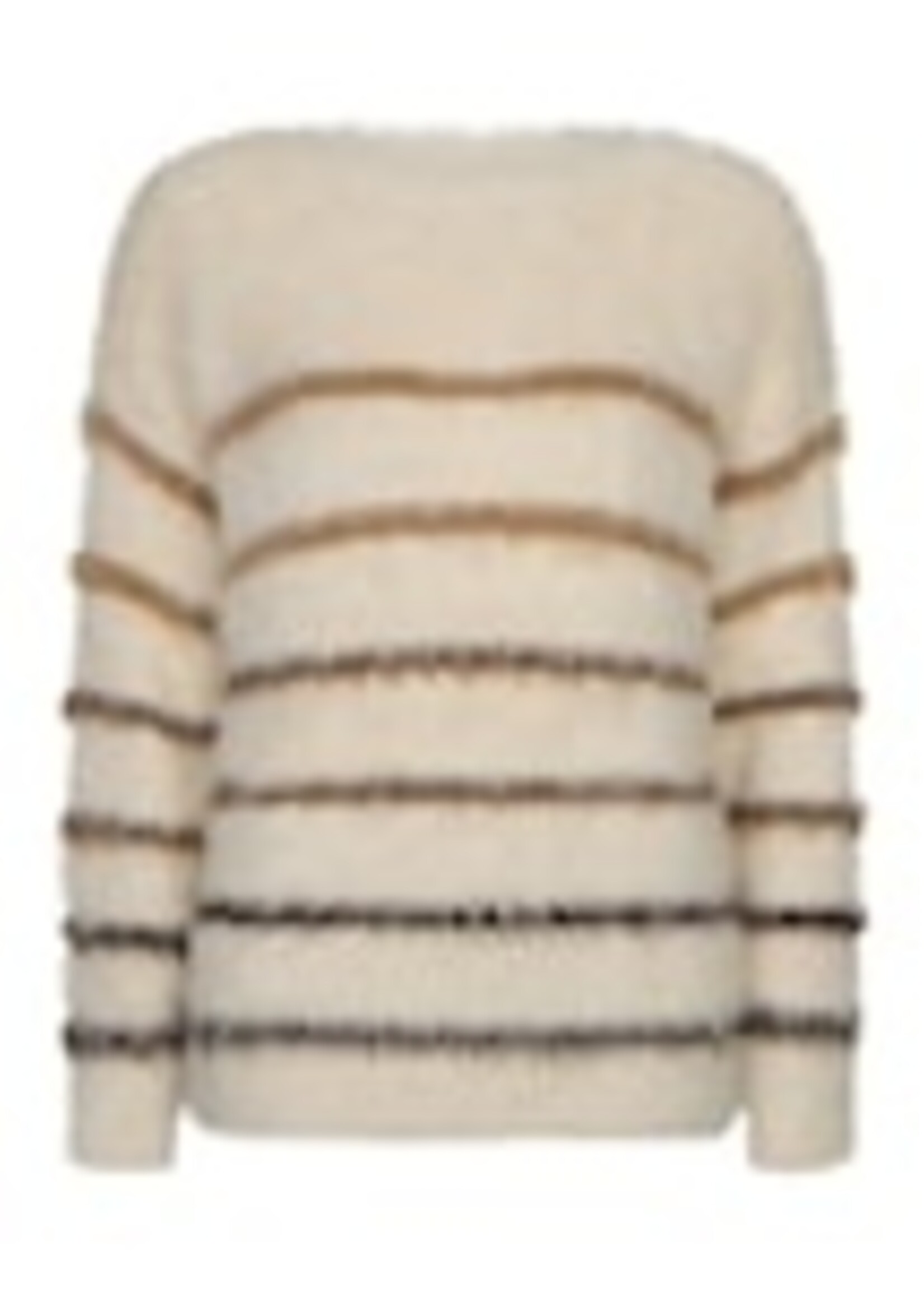 Red Button Fuzzy Sweater & Stripe - Creme Brown