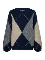 Red Button Sweater Argyle - Indigo