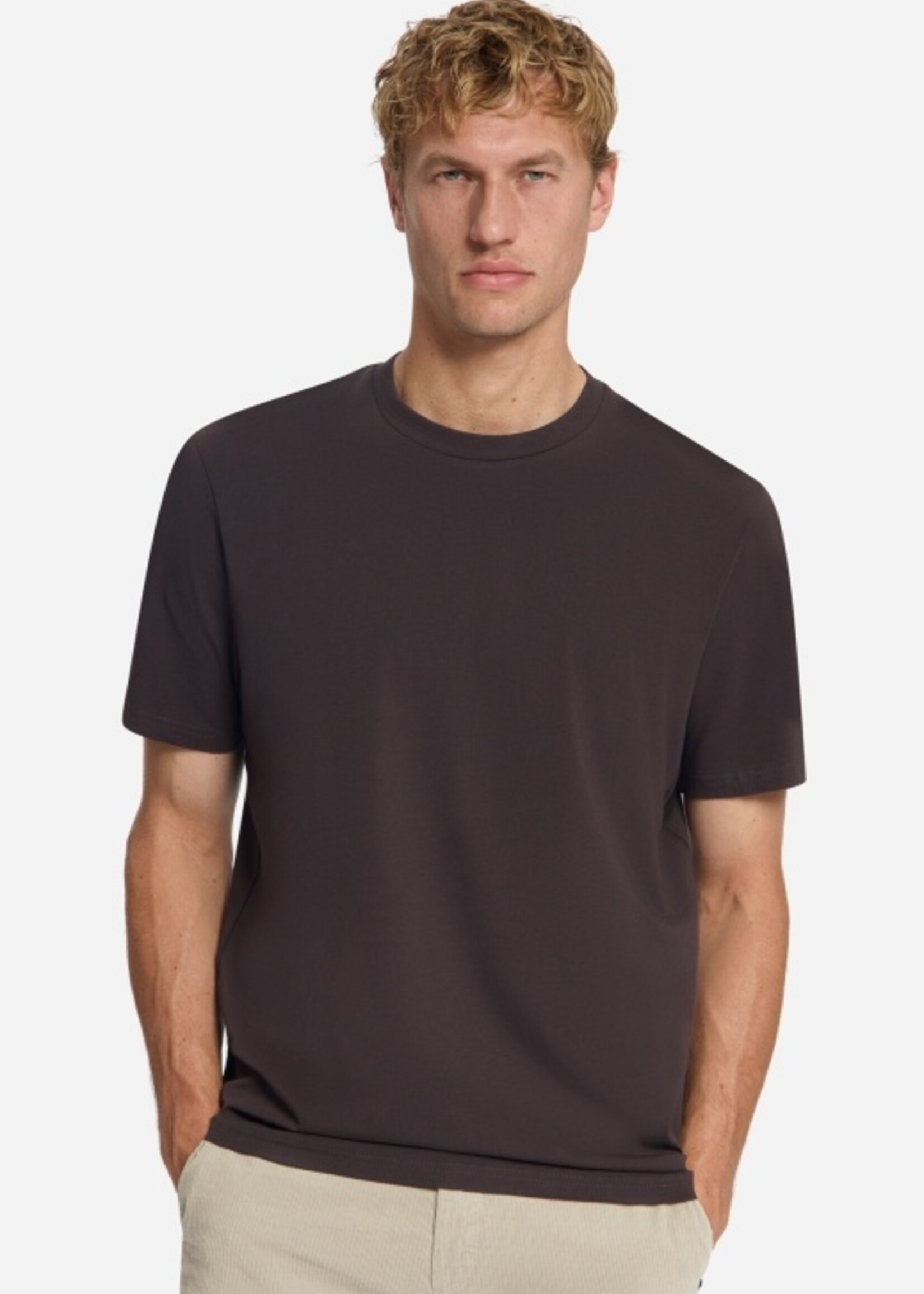 No Excess T-shirt Solid Basic Stretch - Dark Brown
