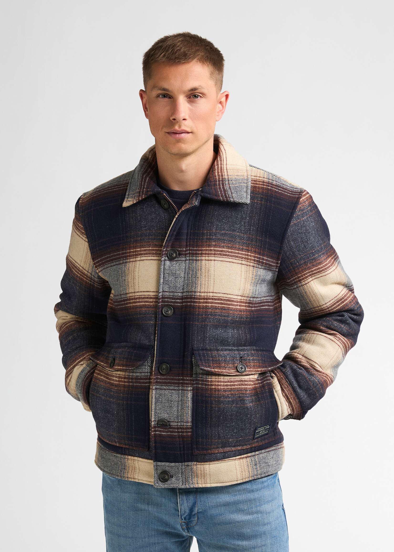 Petrol Industries Jacket Wool Check - Royal Navy