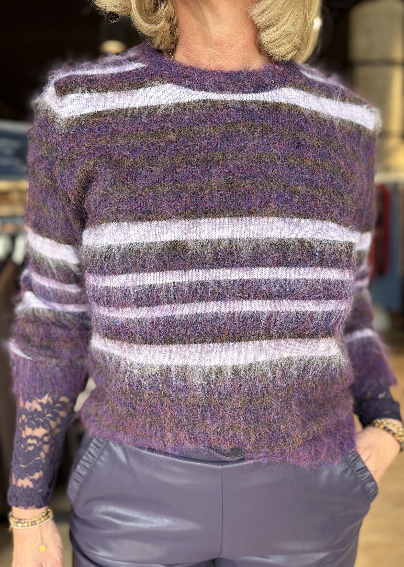 Freequent Pullover Lippi Striped - Nightshade Mel.