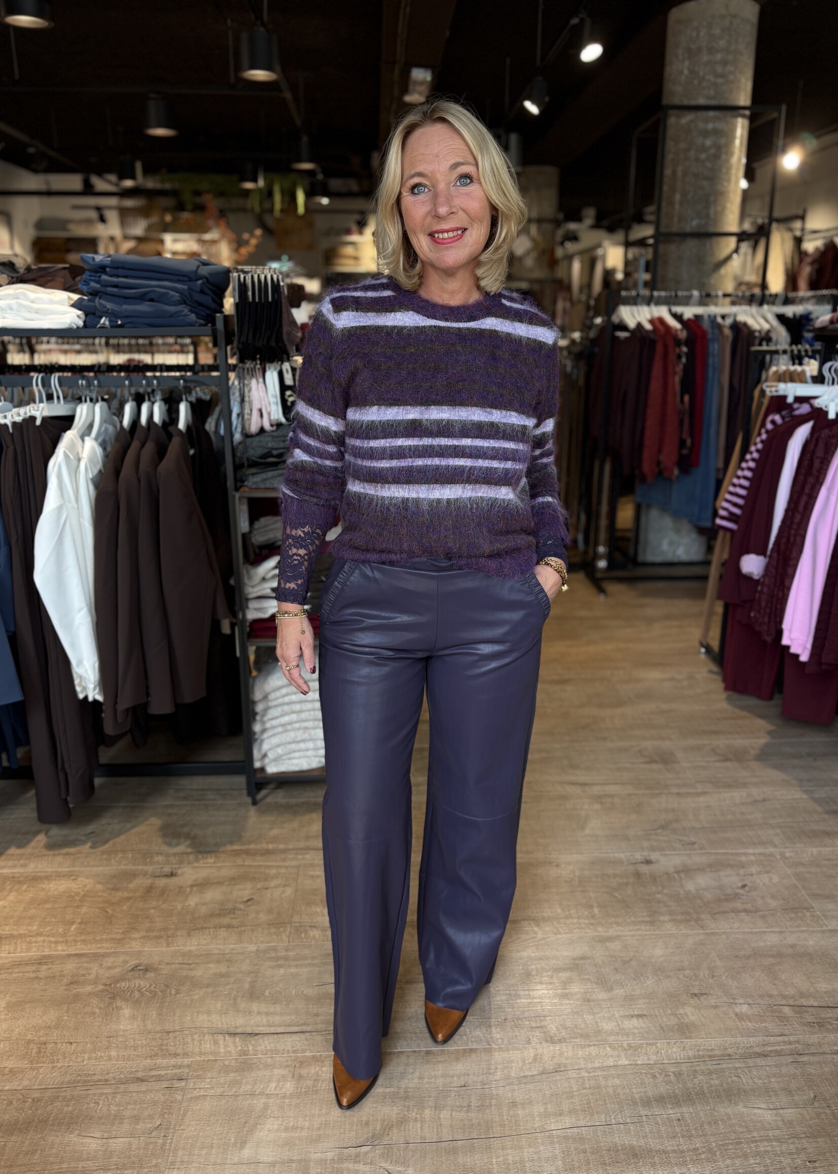 Freequent Pullover Lippi Striped - Nightshade Mel.