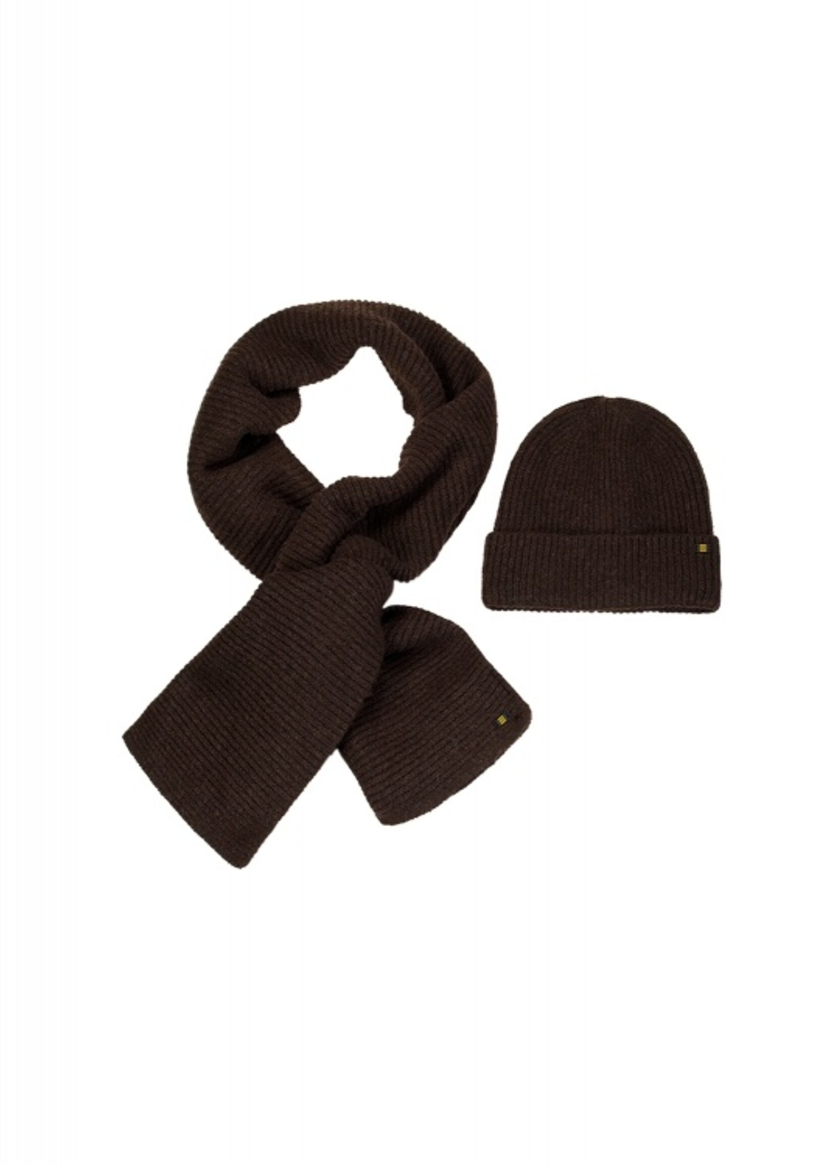 No Excess Beenie + Scarf Rib Knit - Dark Brown