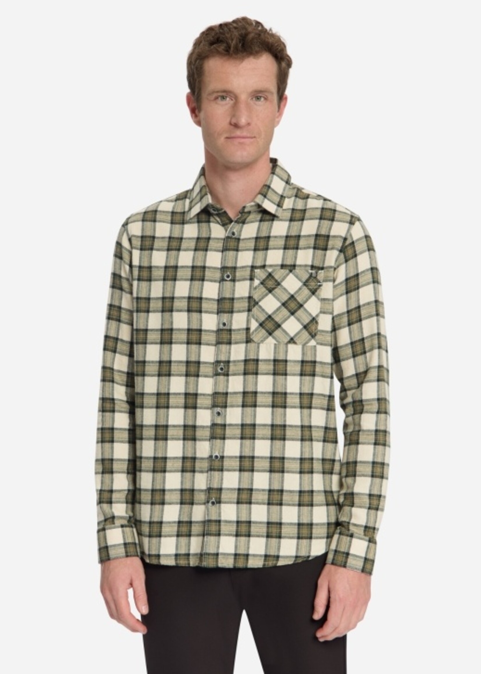 No Excess Overshirt Yarn Flannel Check - Stone