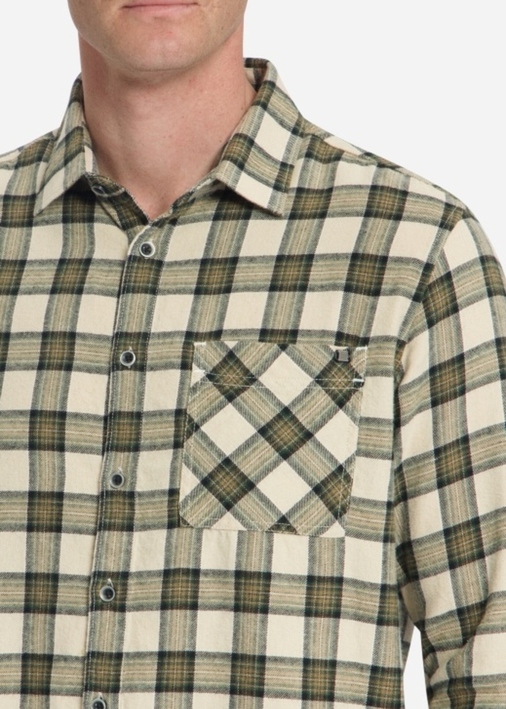 No Excess Overshirt Yarn Flannel Check - Stone