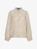 Red Button Blouse Fringes - Stone