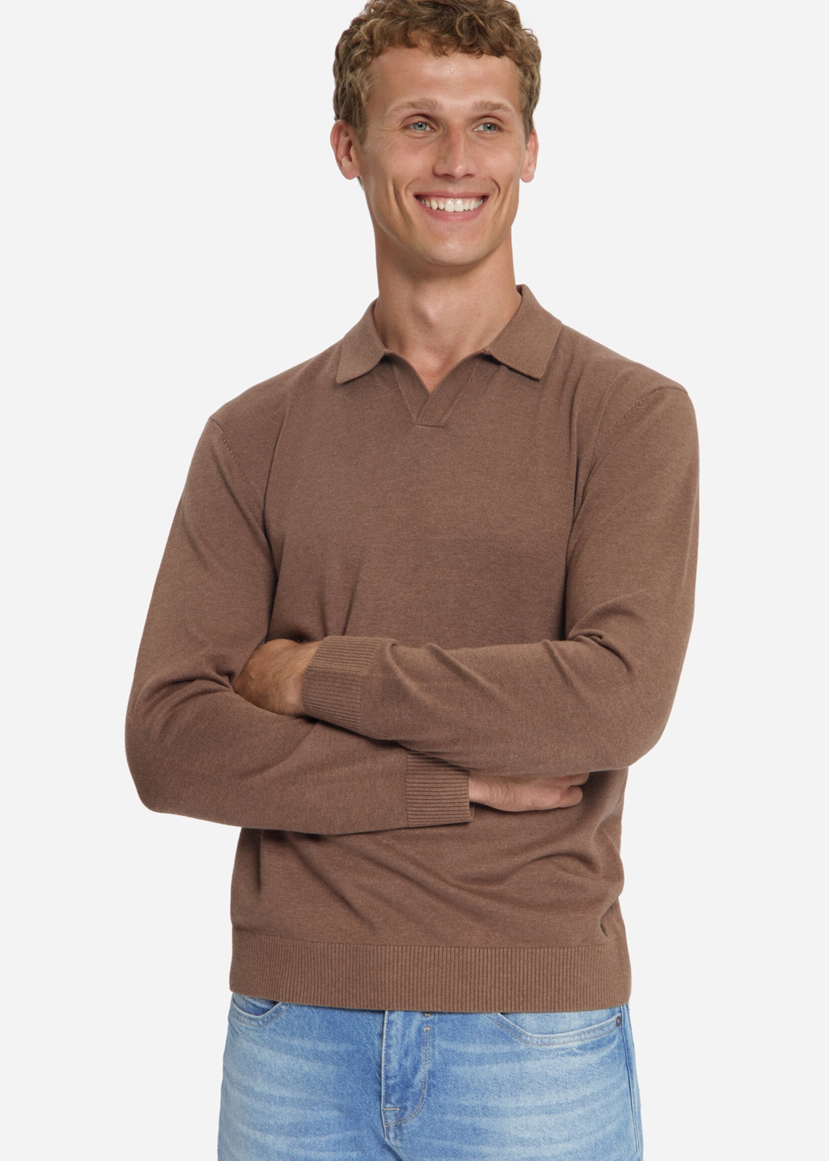No Excess Pullover Polo V Melange - Light Brown