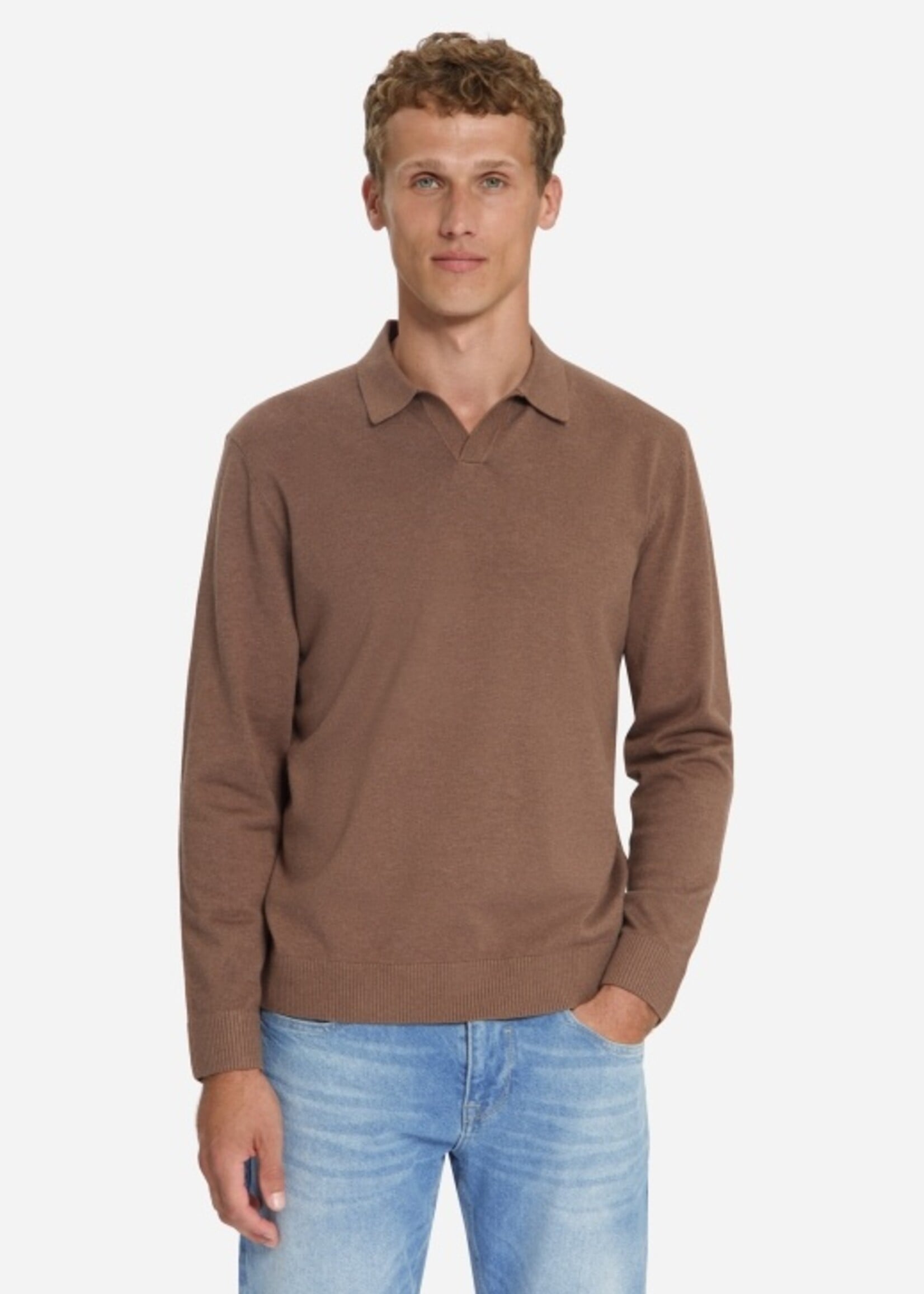No Excess Pullover Polo V Melange - Light Brown