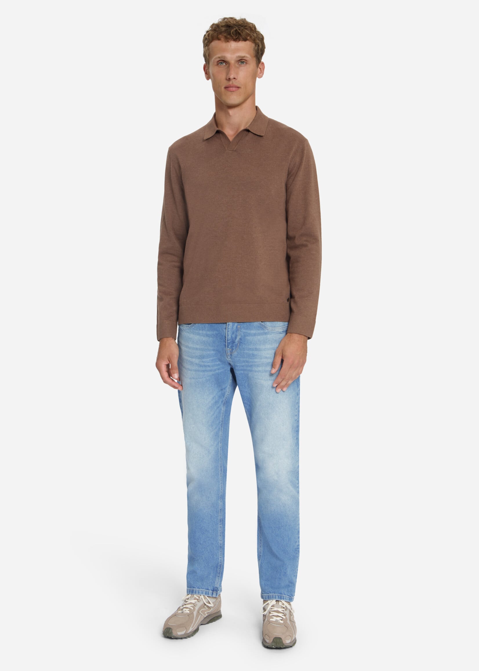 No Excess Pullover Polo V Melange - Light Brown