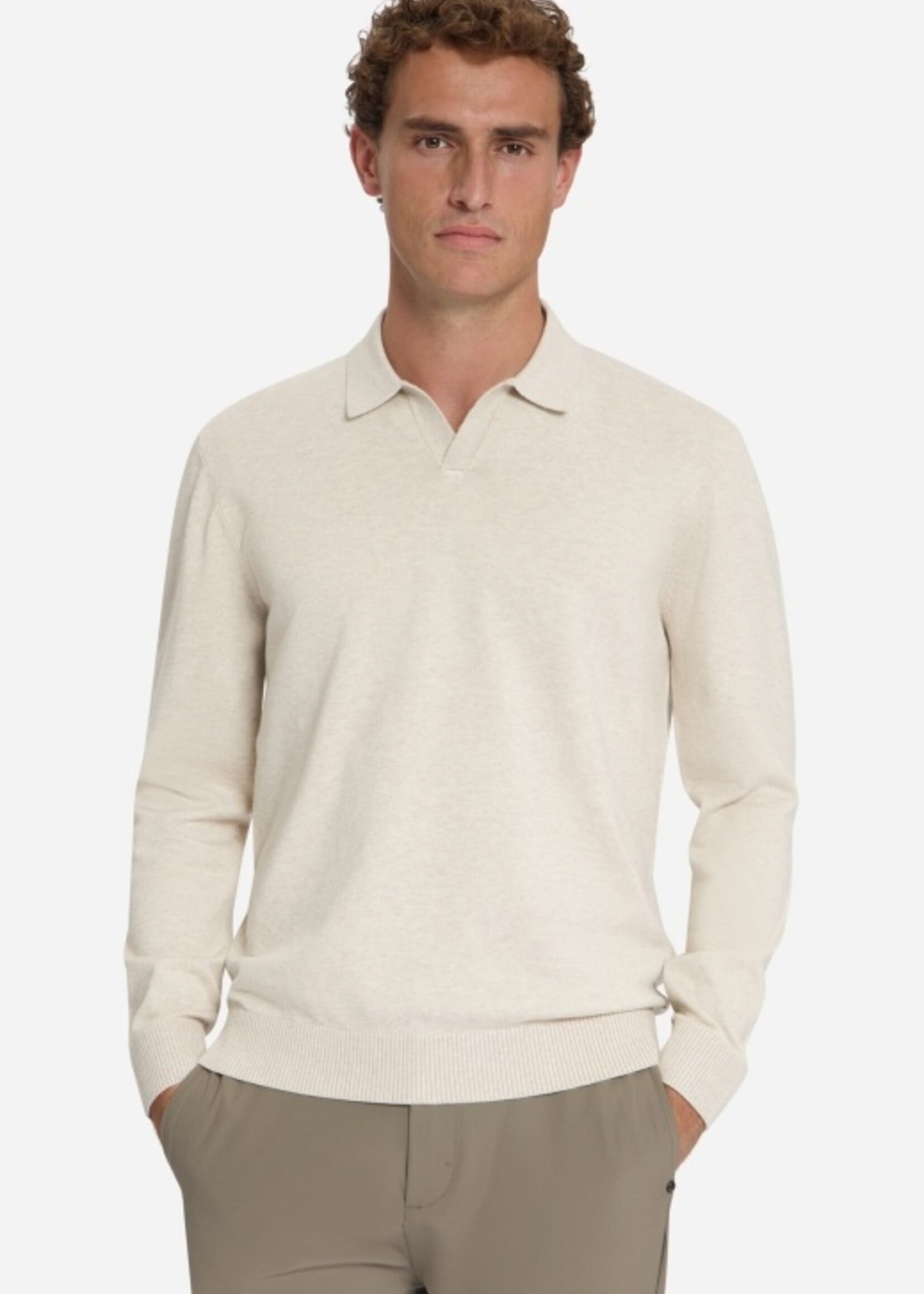 No Excess Pullover Polo V Melange - Stone