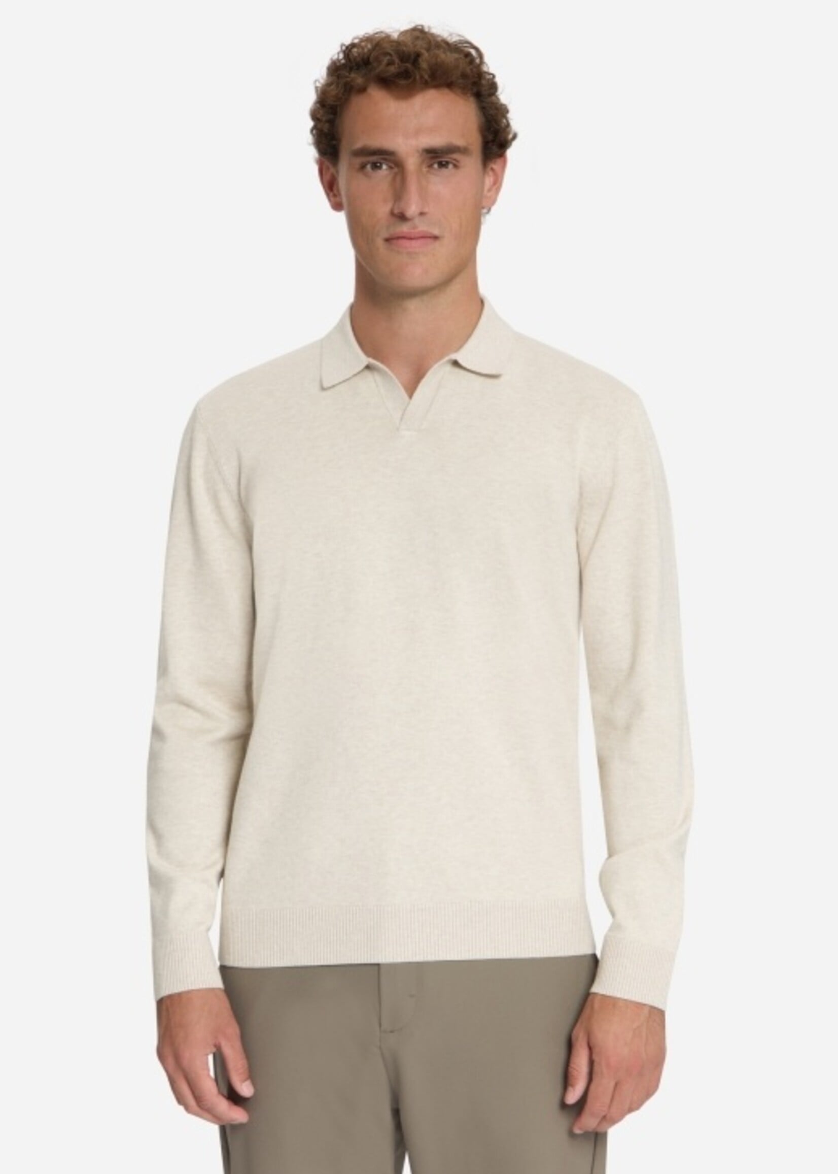 No Excess Pullover Polo V Melange - Stone