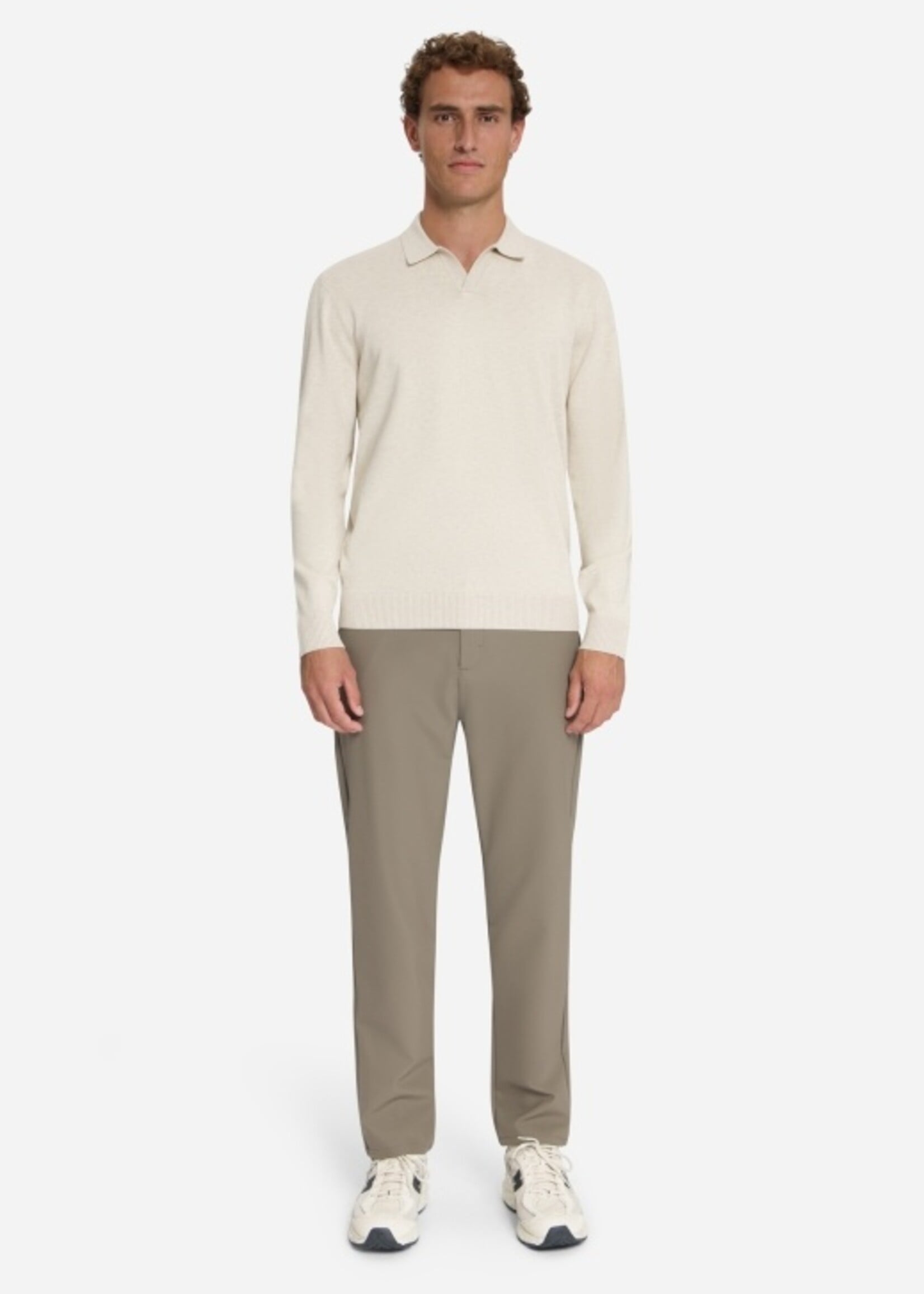 No Excess Pullover Polo V Melange - Stone