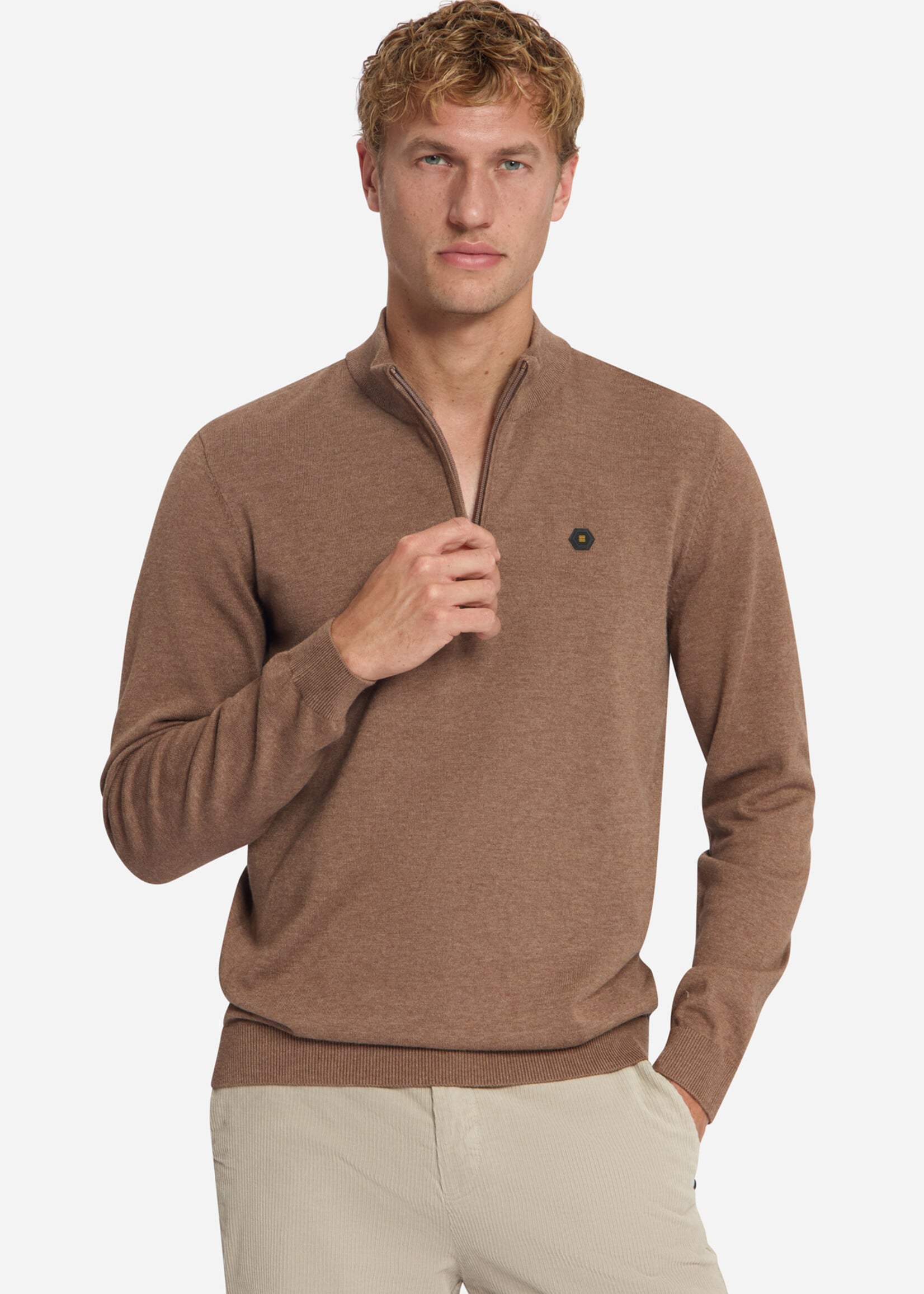 No Excess Pullover Half Zip Melange - Light Brown