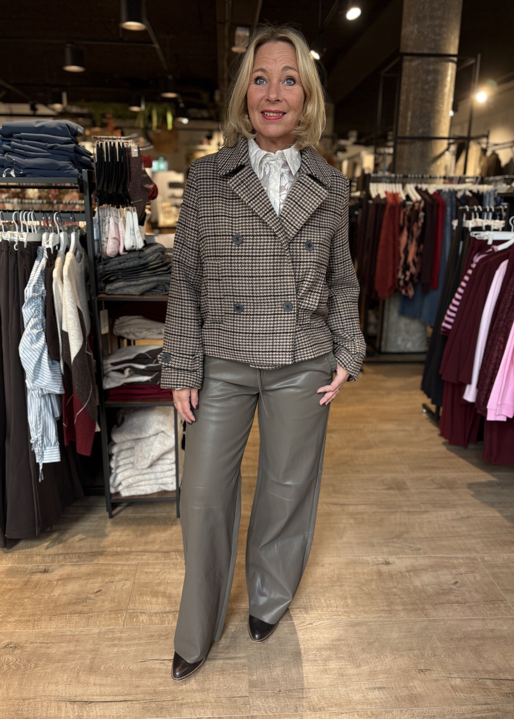 Freequent Jacket Salia Check - Taupe Black
