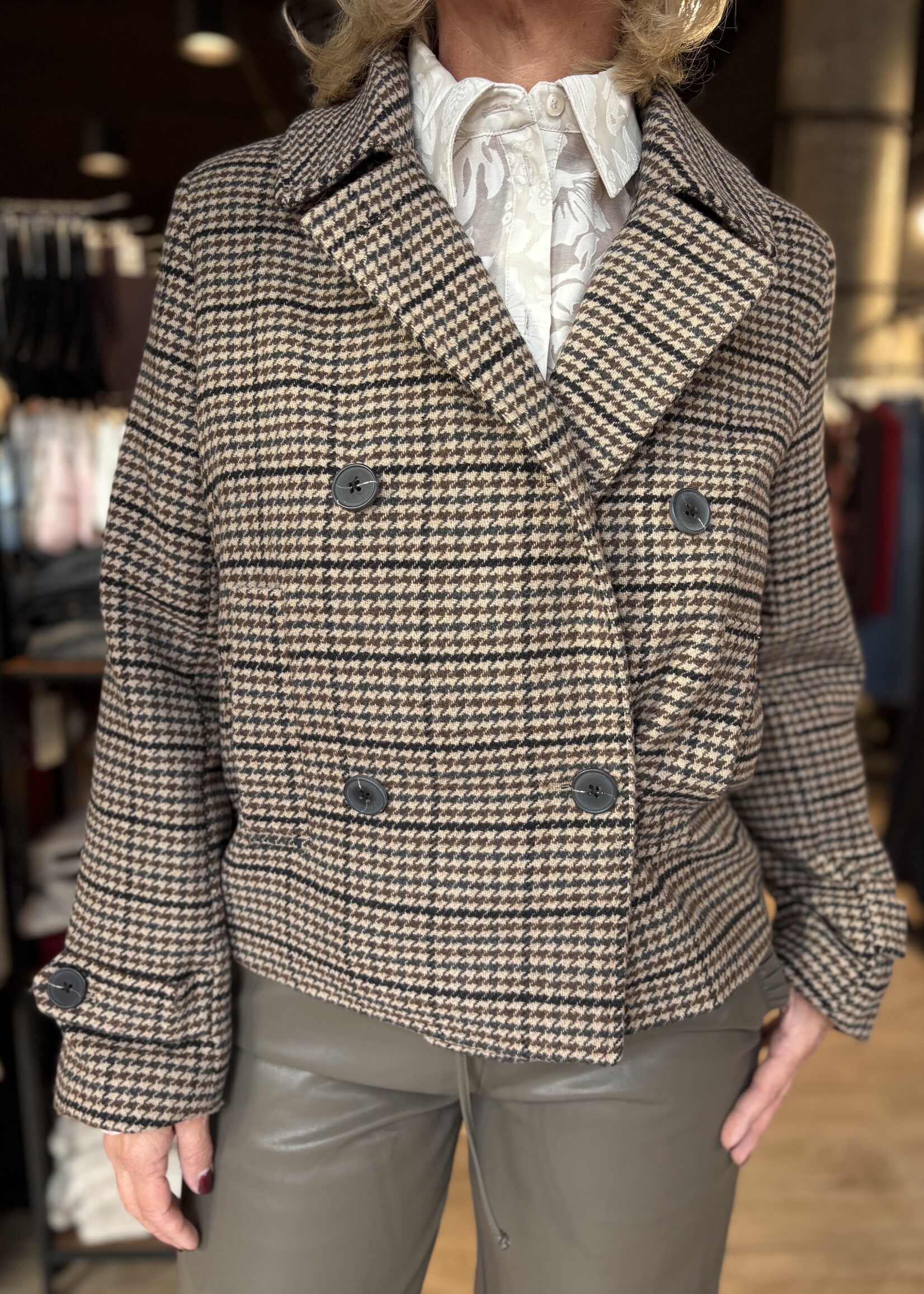 Freequent Jacket Salia Check - Taupe Black