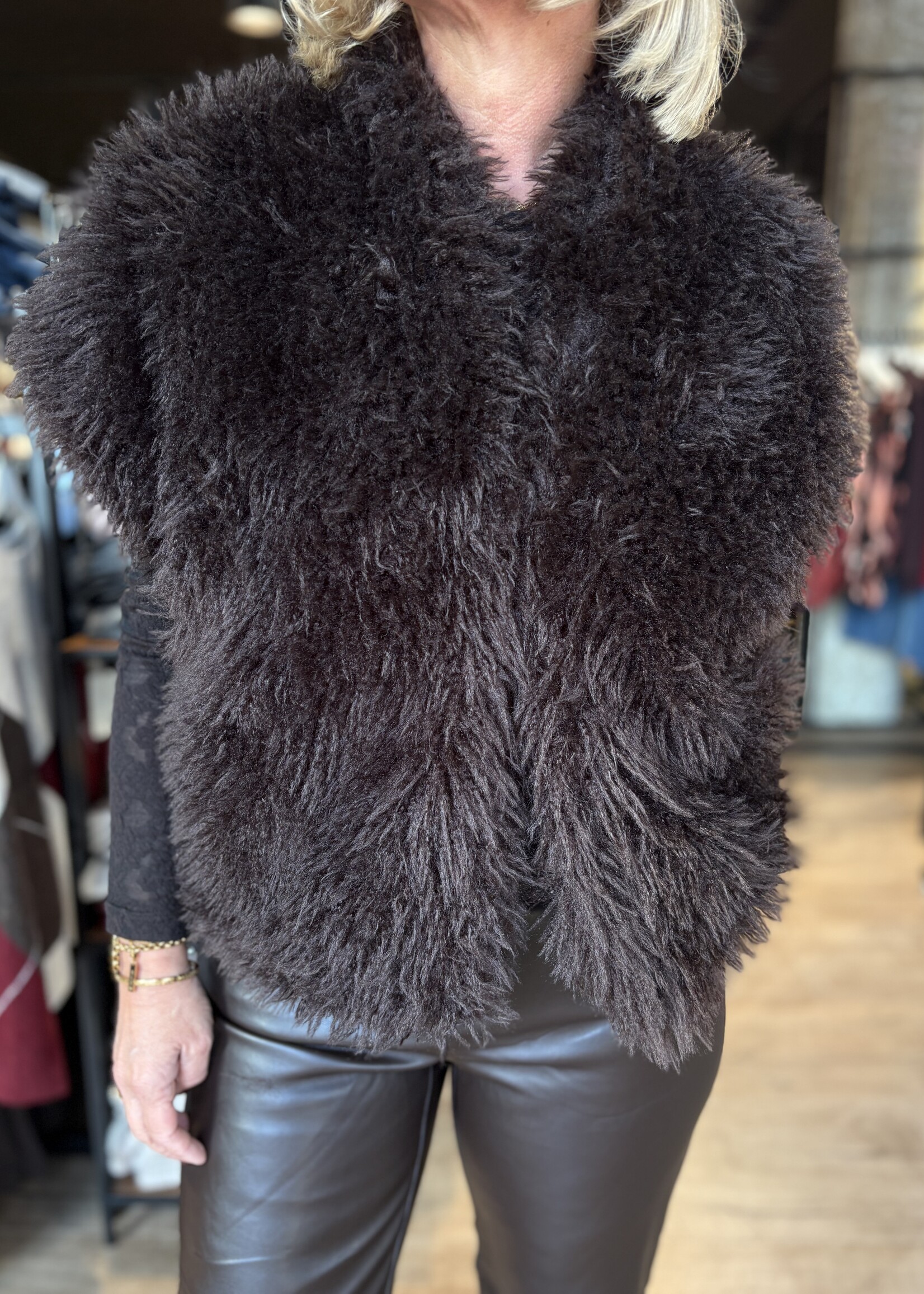 Freequent Vest Fine Fake Fur - Mole