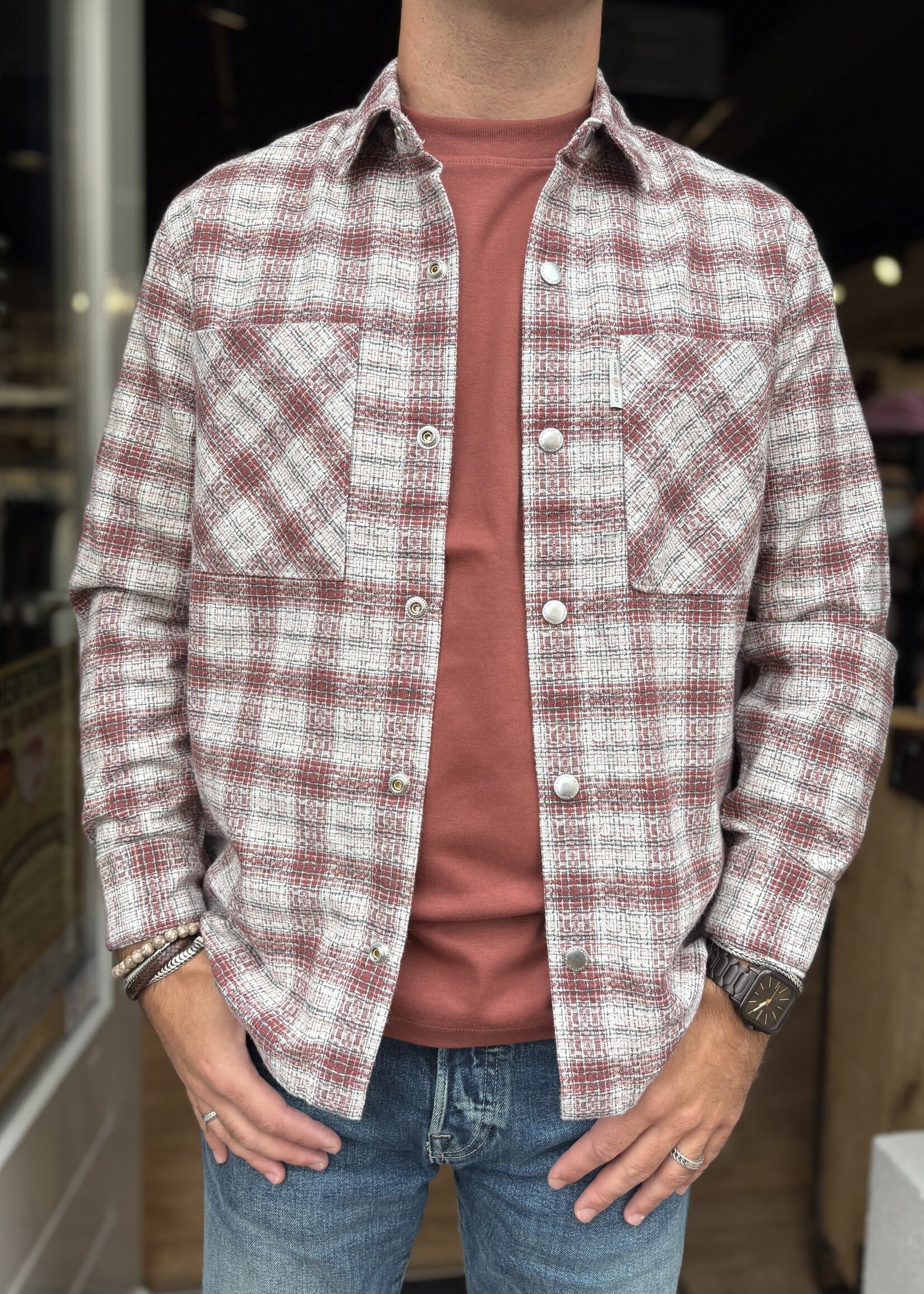 Cast Iron Overhemd Dobby Dyed Check - Lunar Rock