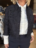 Red Button Bomber Fringes - Navy