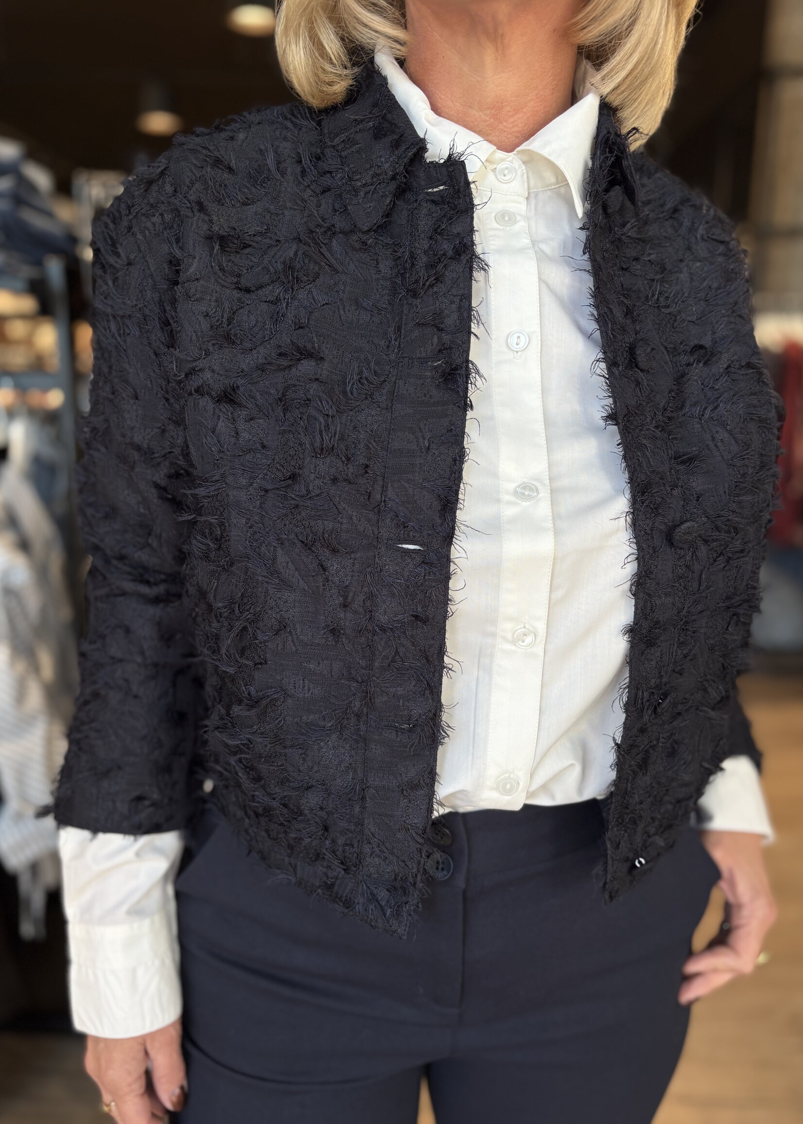 Red Button Bomber Fringes - Navy