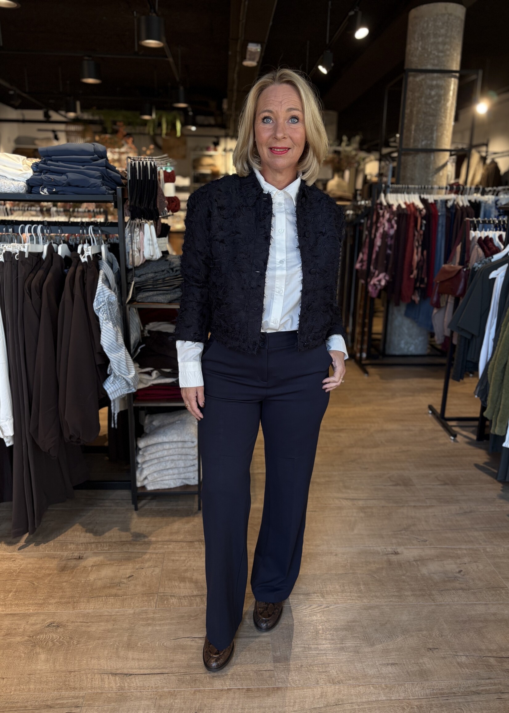 Red Button Bomber Fringes - Navy
