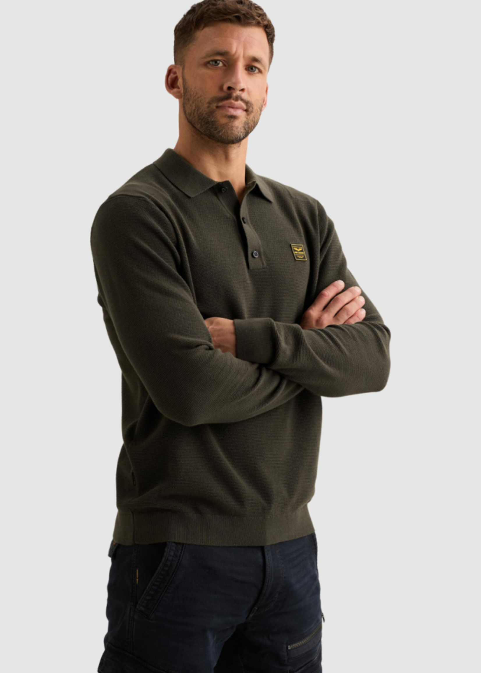 PME Legend Long Sleeve Polo Structure Knit - Beluga