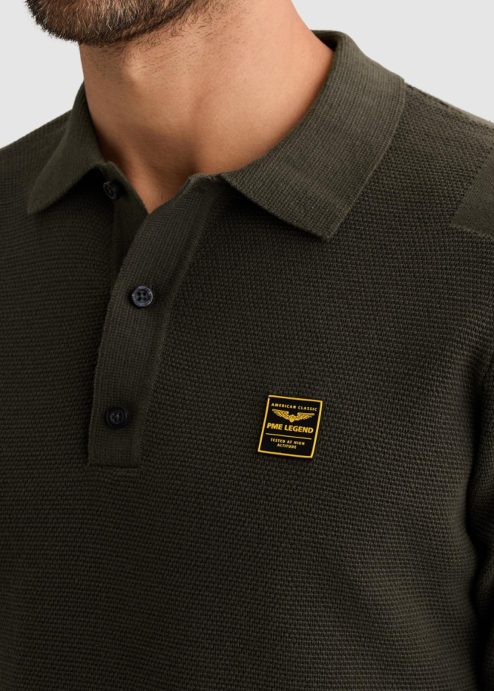 PME Legend Long Sleeve Polo Structure Knit - Beluga