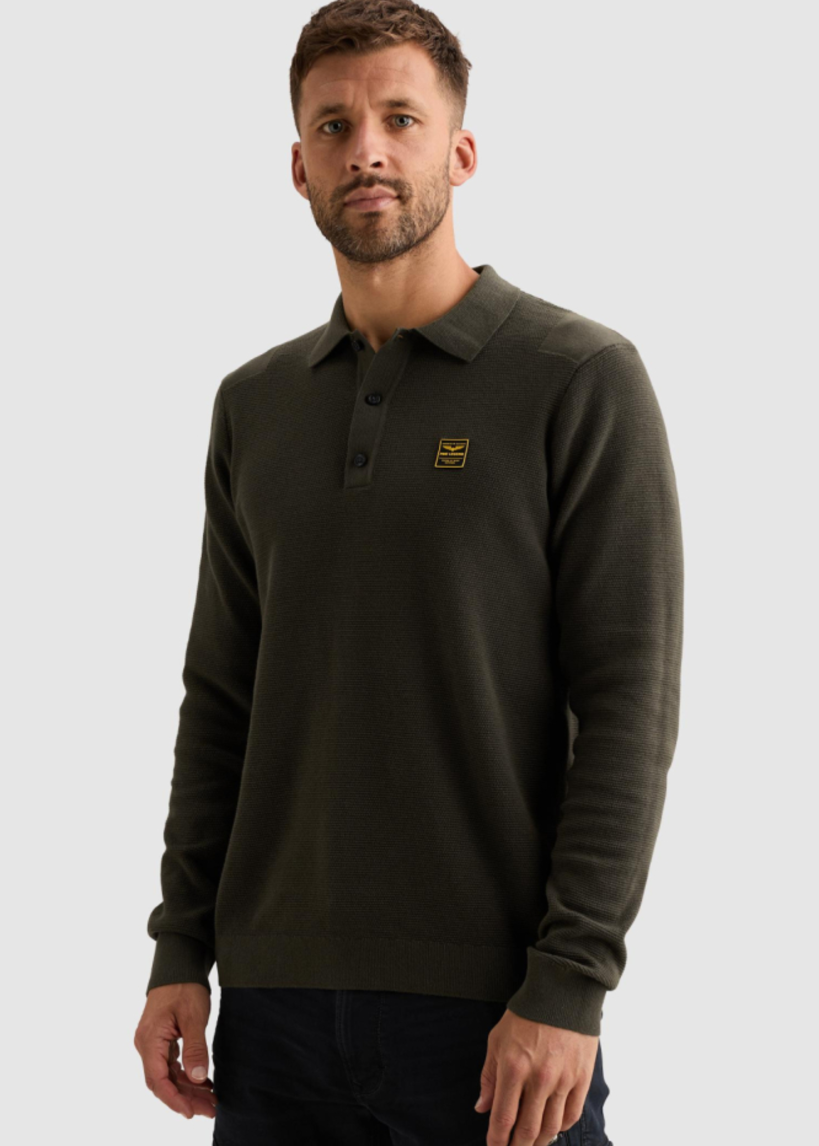 PME Legend Long Sleeve Polo Structure Knit - Beluga