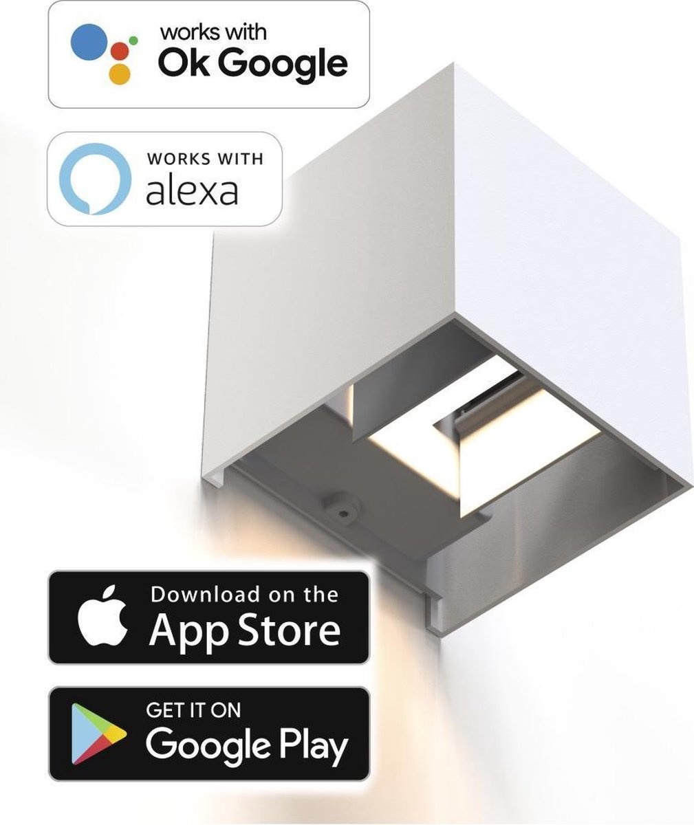 Hama Wifi-wandlamp Vierkant 10 Cm IP44 Voor Binnen En Buiten Wit