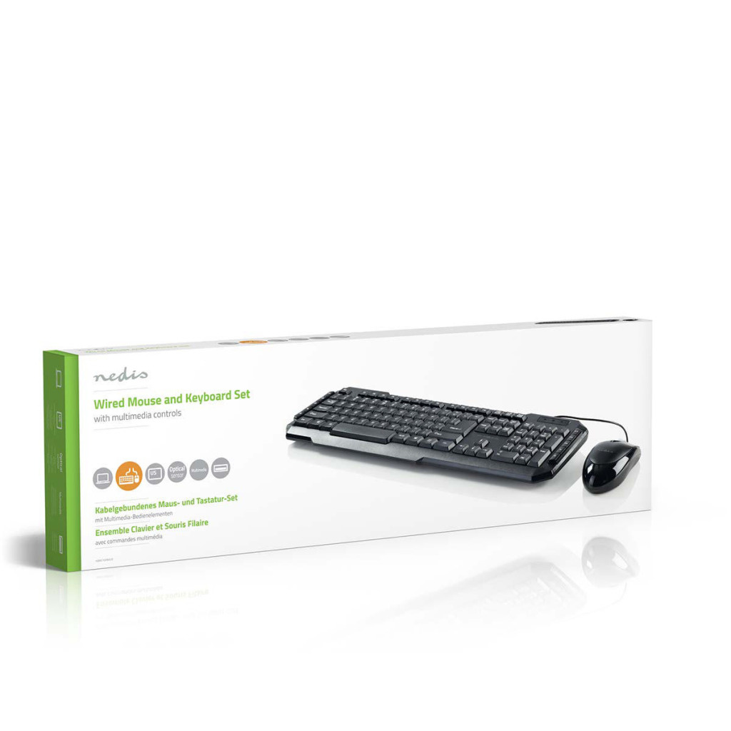 Nedis KBMC100BKUS Set Bedrade Muis En Toetsenbord 800-dpi Muis Us International