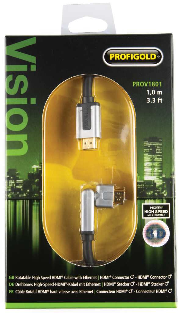 Profigold Prov1801 Roteerbare High Speed Hdmi-kabel met Ethernet Hdmi-connector - Hdmi-connector 1,00 M Zwart