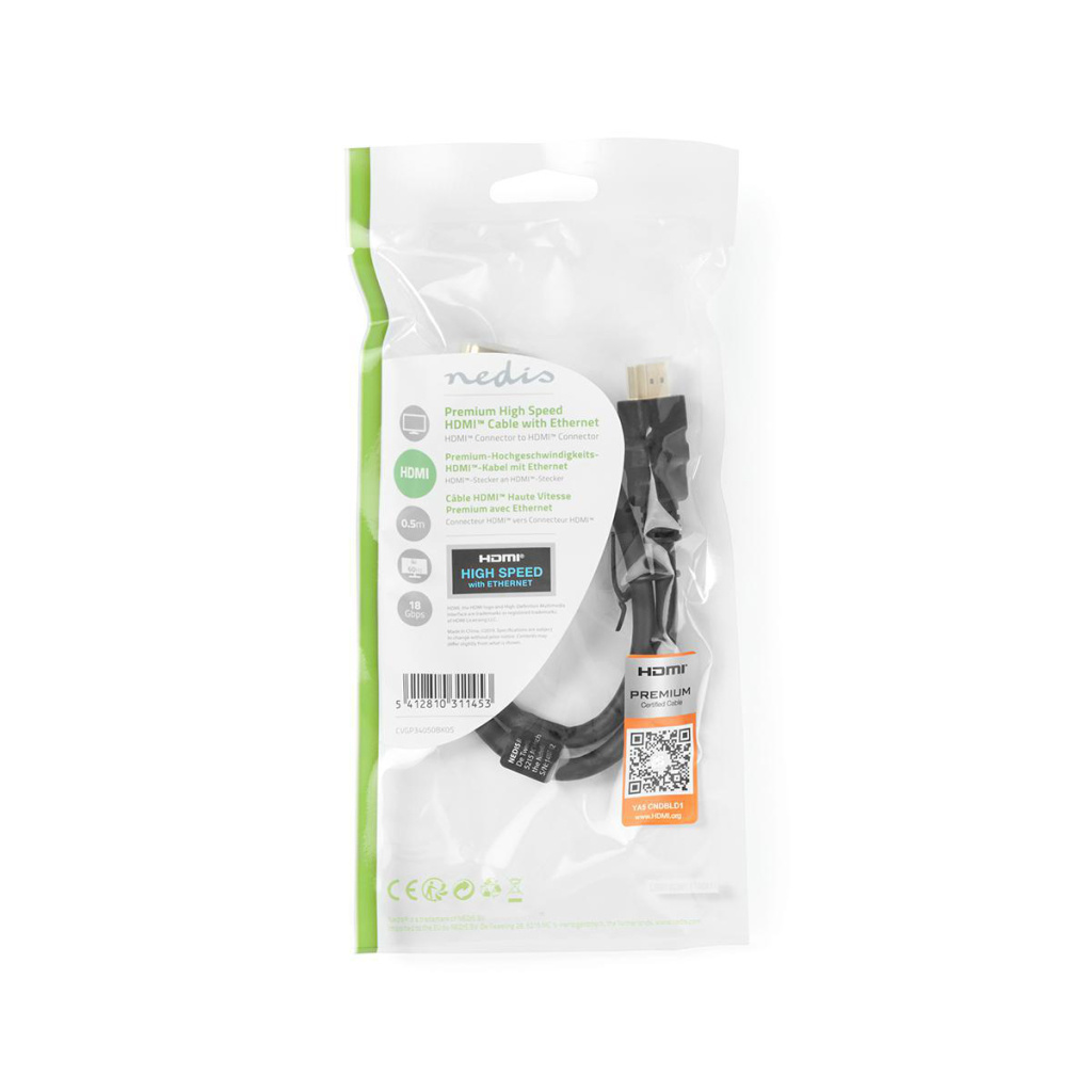 Nedis CVGP34050BK05 Premium High Speed Hdmi™-kabel Met Ethernet Hdmi™-connector - Hdmi™-connector 0,50 M Zwart
