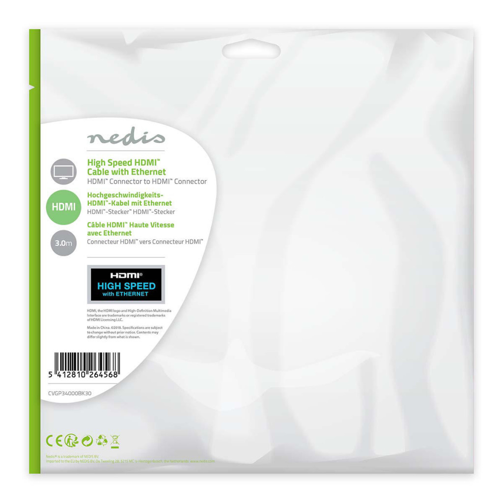 Nedis CVGP34000BK30 High Speed Hdmi-kabel Met Ethernet Hdmi-connector - Hdmi-connector 3,0 M Zwart