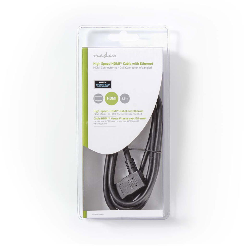 Nedis CVGB34250BK15 High Speed Hdmi™-kabel Met Ethernet Hdmi™-connector - Hdmi™-connector Links Haaks 1,5 M Zwart