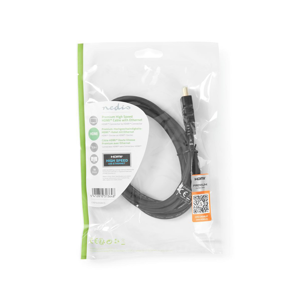 Nedis CVGP34050BK15 Premium High Speed Hdmi™-kabel Met Ethernet Hdmi™-connector - Hdmi™-connector 1,50 M Zwart