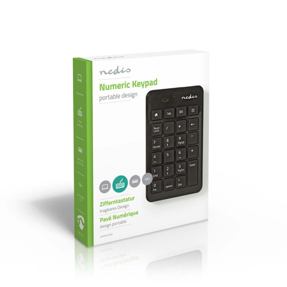 Nedis KBNM100BK Bedraad Numeriek Toetsenbord Usb Zwart