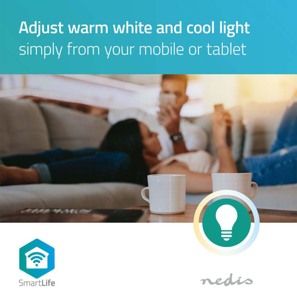 Nedis WIFILW32WTE27 Smartlife Led Bulb Wi-fi E27 800 Lm 9 W Warm Wit 2700 K Energieklasse: A+ Android & Ios Diameter: 60 Mm A60