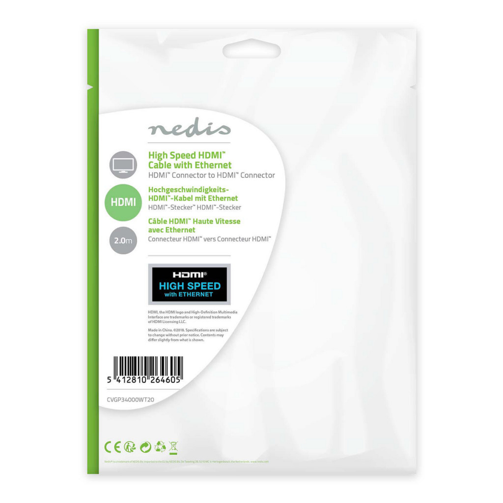 Nedis CVGP34000WT20 High Speed Hdmi-kabel Met Ethernet Hdmi-connector - Hdmi-connector 2,0 M Wit