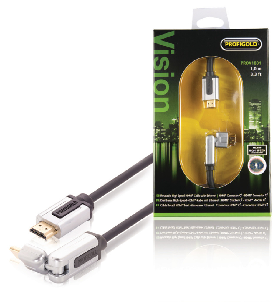 Profigold Prov1801 Roteerbare High Speed Hdmi-kabel met Ethernet Hdmi-connector - Hdmi-connector 1,00 M Zwart