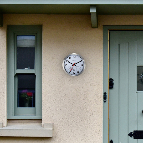 NeXtime NE-4307AR Buitenweerstationklok 35CM Aluminium-Wit Clematis