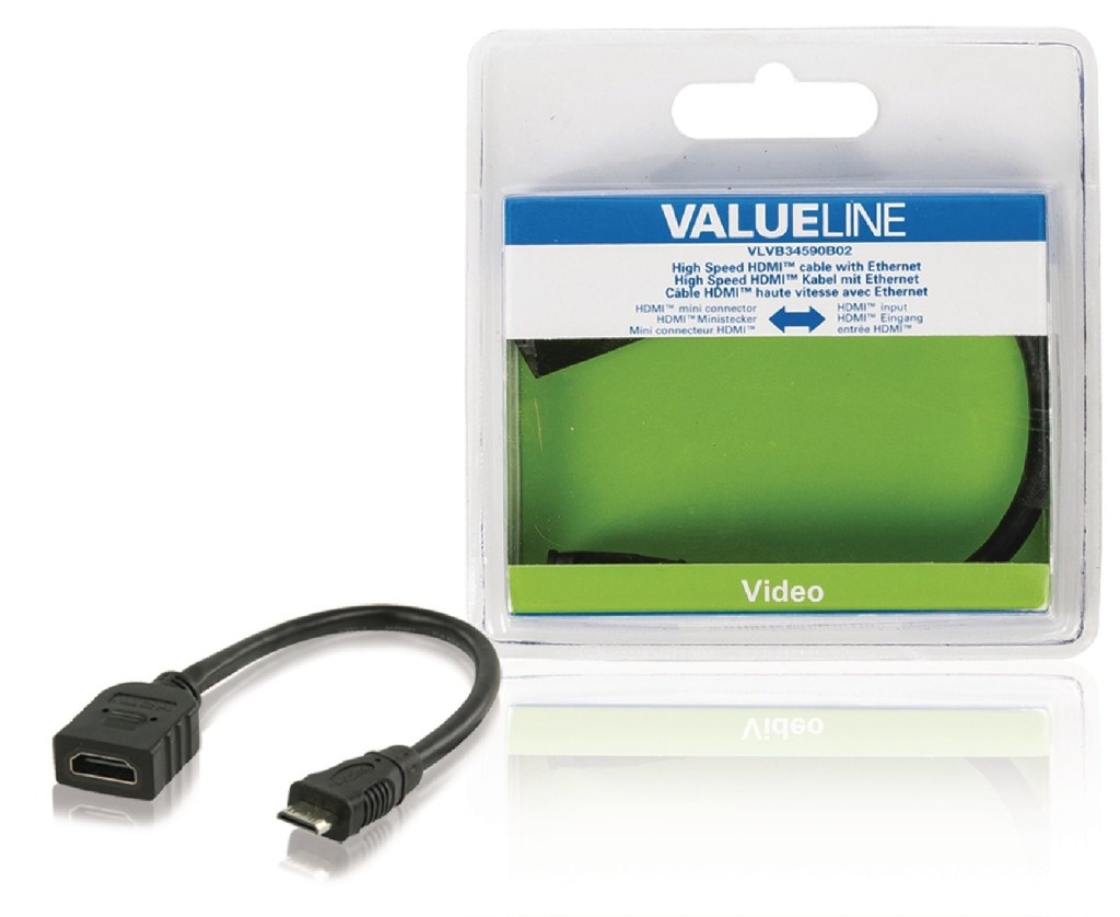 Valueline Vlvb34590b02 High Speed Hdmi -kabel met Ethernet Hdmi Mini-connector - Hdmi Input 0,20 M Zwart