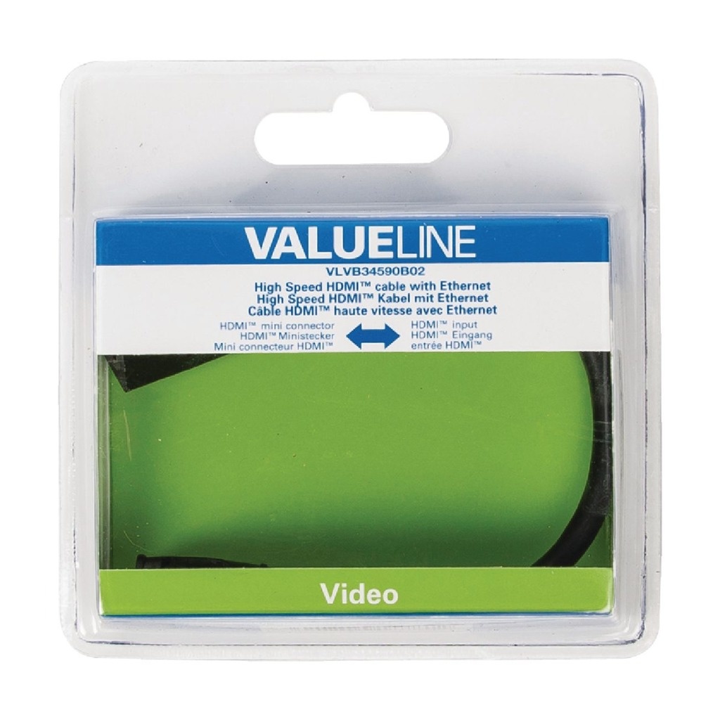 Valueline Vlvb34590b02 High Speed Hdmi -kabel met Ethernet Hdmi Mini-connector - Hdmi Input 0,20 M Zwart