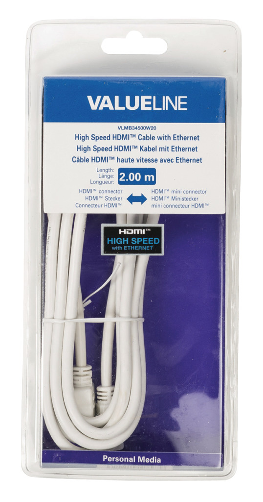 Valueline Vlmb34500w20 High Speed Hdmi-kabel met Ethernet Hdmi-connector - Hdmi Mini-connector 2,00 M Wit