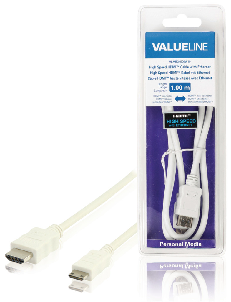 Valueline Vlmb34500w10 High Speed Hdmi-kabel met Ethernet Hdmi-connector - Hdmi Mini-connector 1,00 M Wit