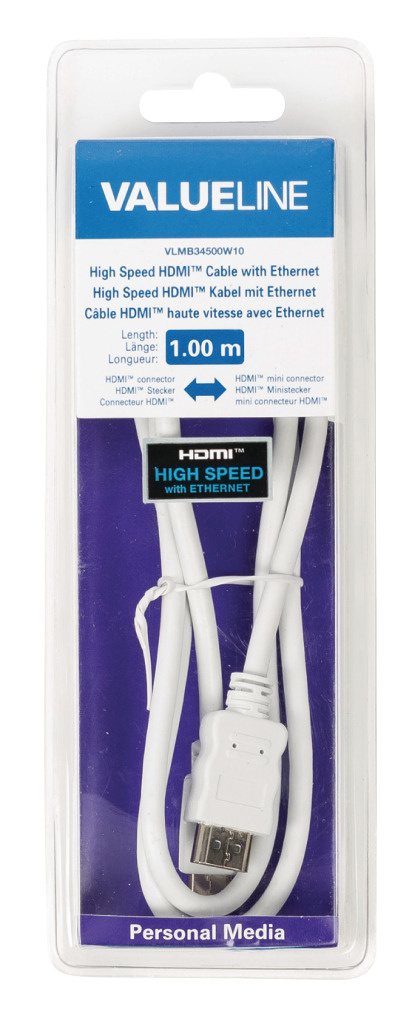 Valueline Vlmb34500w10 High Speed Hdmi-kabel met Ethernet Hdmi-connector - Hdmi Mini-connector 1,00 M Wit