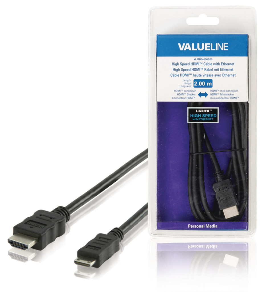 Valueline Vlmb34500b20 High Speed Hdmi-kabel met Ethernet Hdmi-connector - Hdmi Mini-connector 2,00 M Zwart