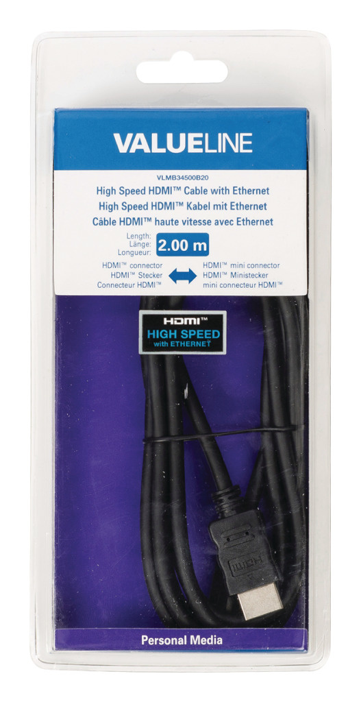 Valueline Vlmb34500b20 High Speed Hdmi-kabel met Ethernet Hdmi-connector - Hdmi Mini-connector 2,00 M Zwart